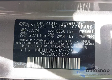 2024 Hyundai Elantra Sel из США, поврежденный, VIN KMHLM4DG3RU773319